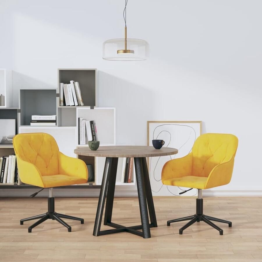VidaXL Draaibare Gele Fluwelen Eetkamerstoelen Eetkamerstoel Fluweel Stoel Gelkleurige Stoel Draaibare Stoel Ergonomische Stoel Design Stoel Lounge Stoel - Foto 2