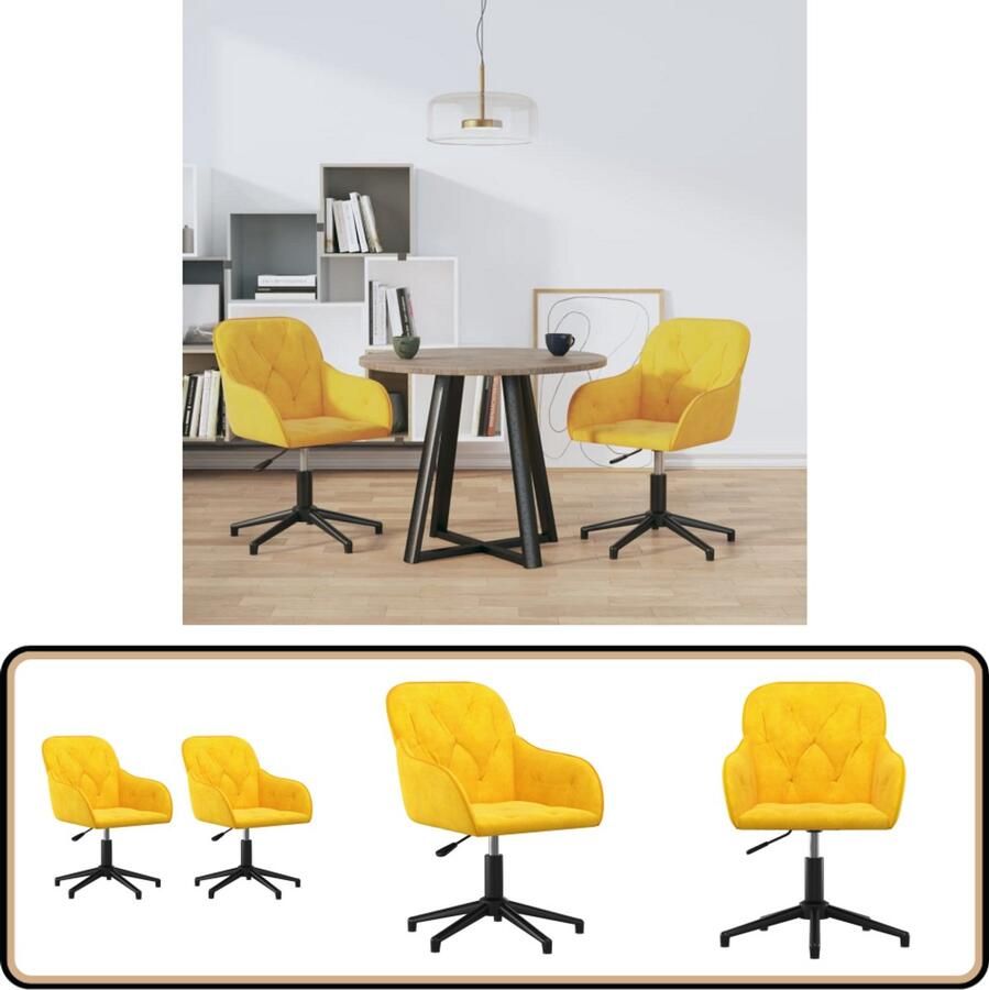 VidaXL Draaibare Gele Fluwelen Eetkamerstoelen Eetkamerstoel Fluweel Stoel Gelkleurige Stoel Draaibare Stoel Ergonomische Stoel Design Stoel Lounge Stoel