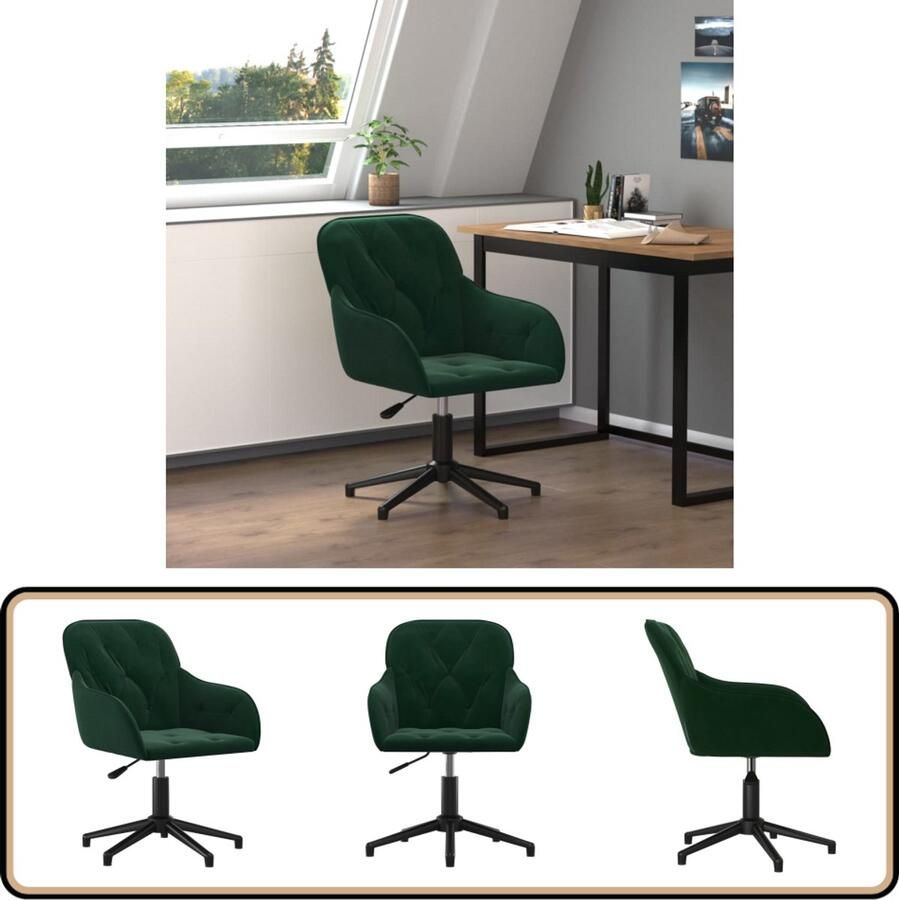 VidaXL Draaibare Kantoorstoel Fluweel Donkergroen Kantoorstoel Bureaustoel Draaibare Stoel Ergonomische Stoel Luxe Stoel