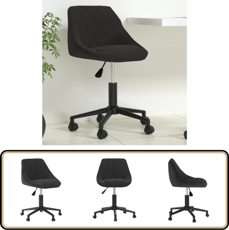 VidaXL Draaibare Kantoorstoel Fluweel Zwart Verstelbaar Kantoorstoel Bureaustool Velvet Fauteuil Zwarte Stoel Ergonomische Stoel