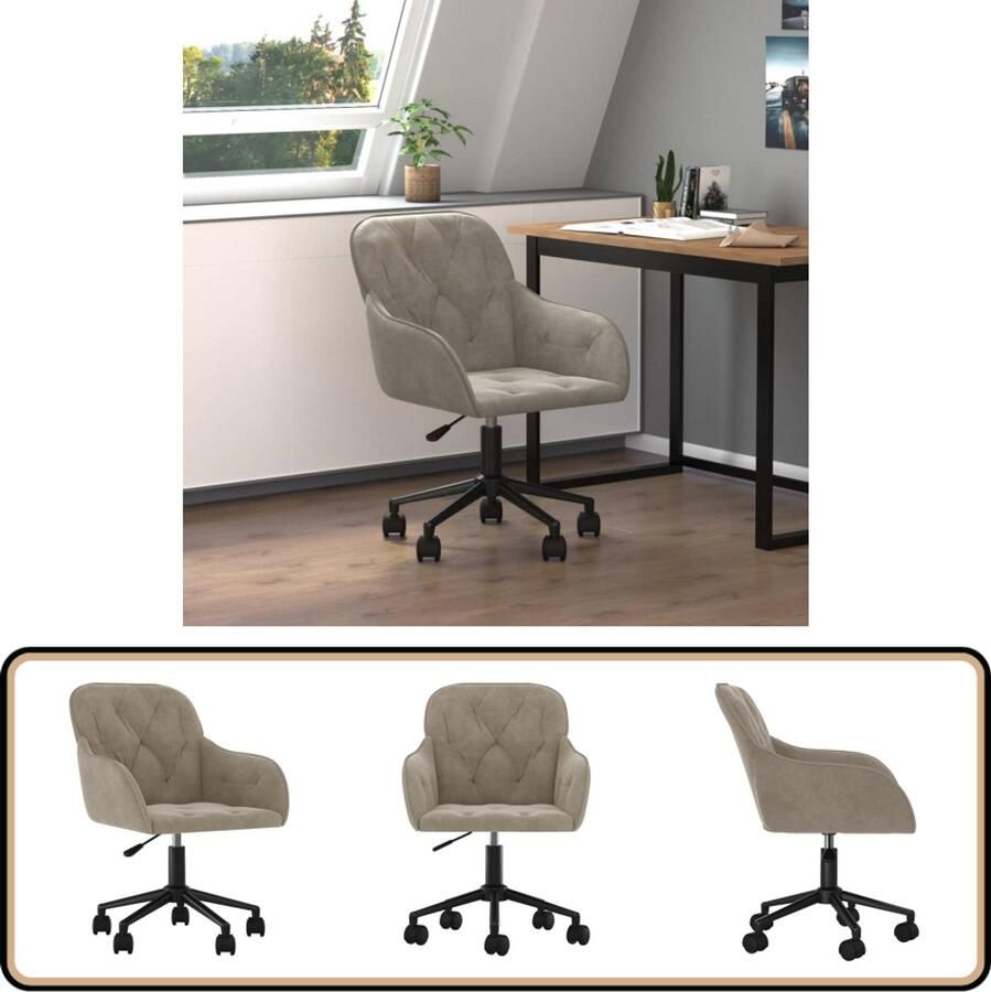 VidaXL Draaibare Kantoorstoel Lichtgrijs Fluweel Kantoorstoel Fluweel Stoel Draaibare Stoel Grijze Stoel Ergonomische Stoel Bureaustoel - Foto 2