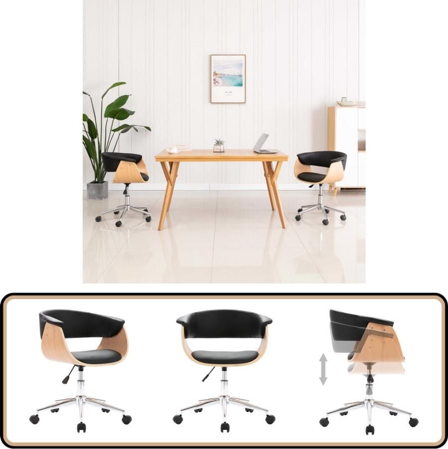 VidaXL Draaibare Kantoorstoel Zwart Kunstleer Kantoorstoel Bureaustoel Zwarte Kantoormeubels Ergonomische Stoel Draaibare Stoel Computerstoel Home Office