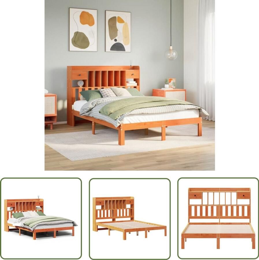 VidaXL Draaibare Sleutel Dynamische Sleutel Bed met boekenkast zonder matras grenenhout wasbruin 140x200 cm Gereedschapset Mechanica Garagegereedschap