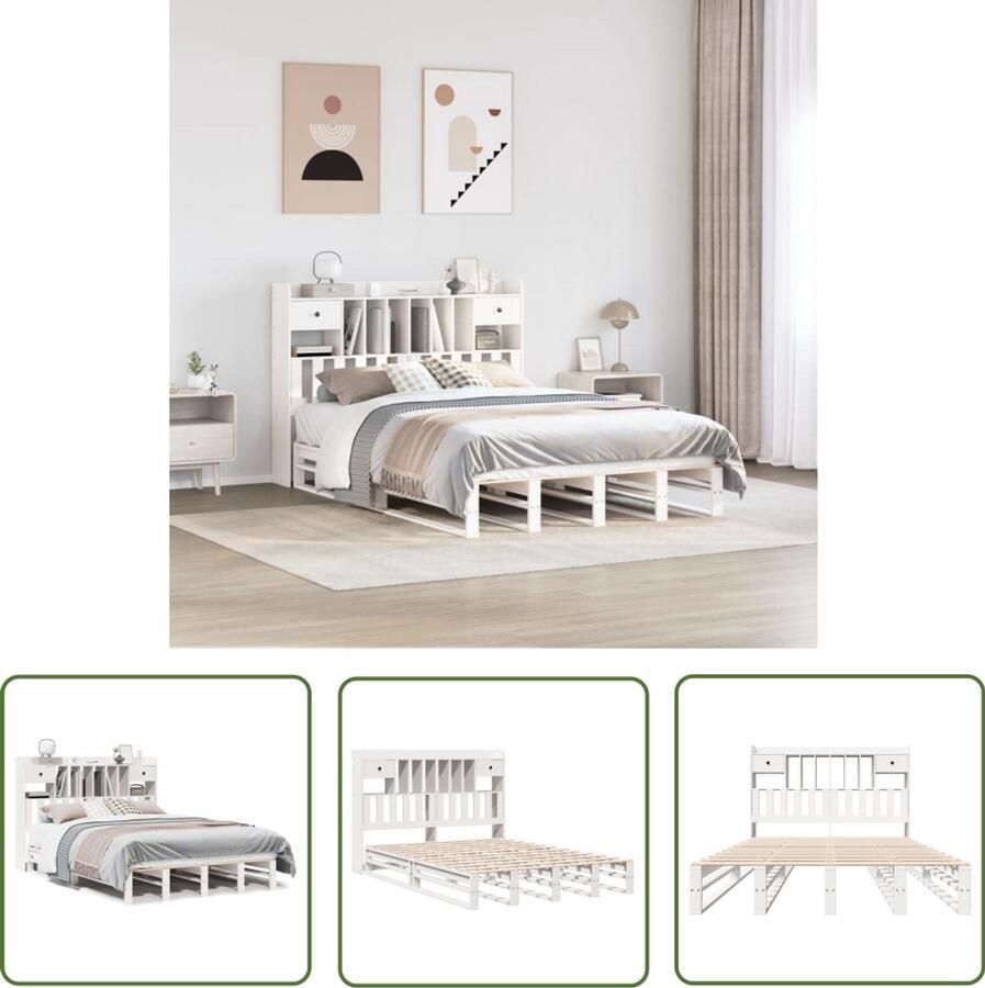 VidaXL Draaibare Sleutel Dynamische Sleutel Bed met boekenkast zonder matras grenenhout wit 150x200 cm Gereedschapset Mechanica Montageset