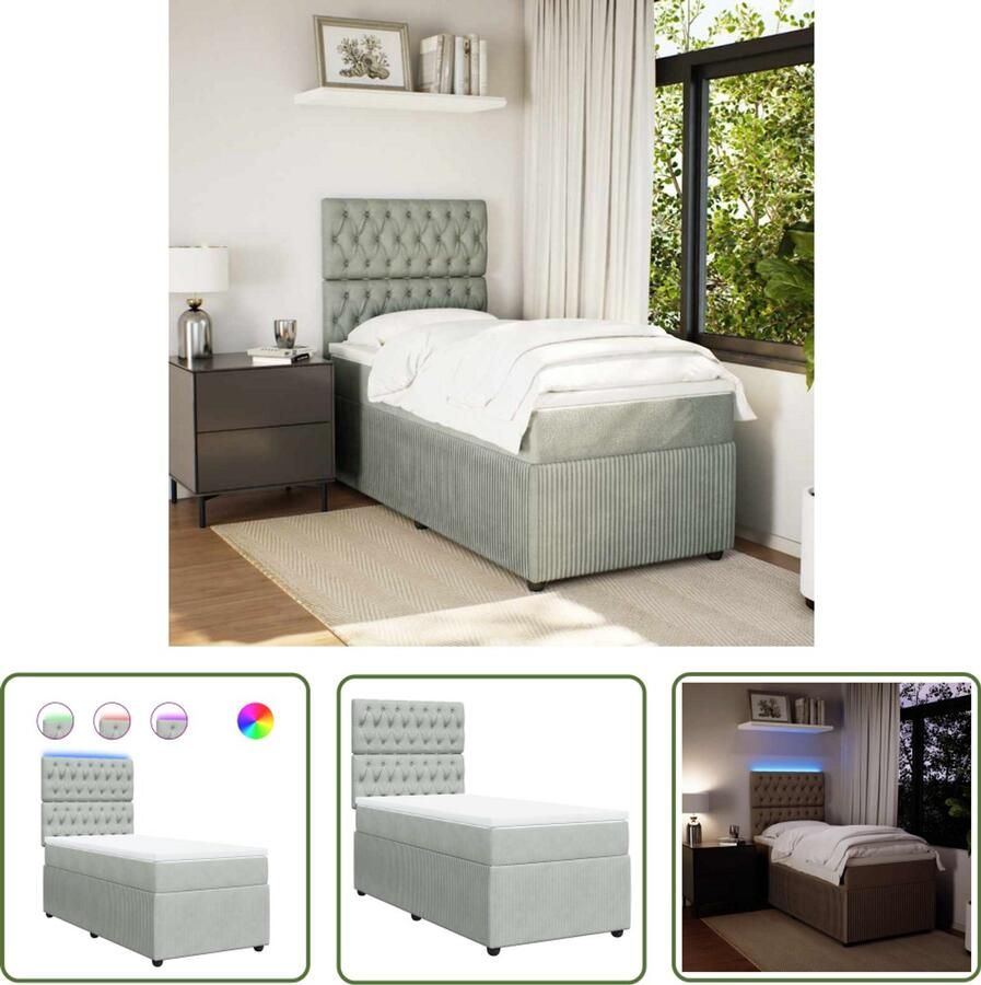 VidaXL Draaibare Sleutel Dynamische Sleutel Boxspring met matras fluweel lichtgrijs 90x190 cm Sleutelset Gereedschap Mechanica