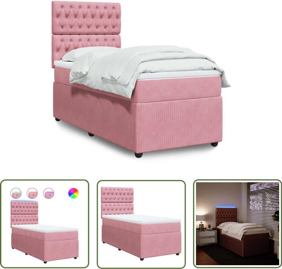 VidaXL Draaibare Sleutel Dynamische Sleutel Boxspring met matras fluweel roze 90x200 cm Gereedschapset Mechanica Draper Tools