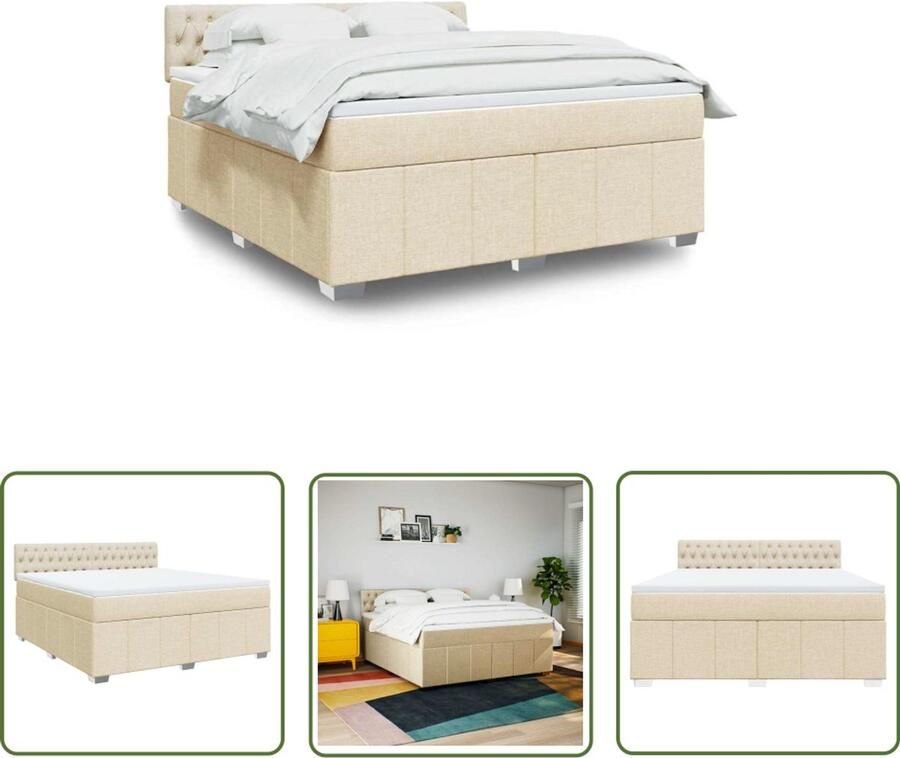 VidaXL Draaibare Sleutel Dynamische Sleutel Boxspring met matras stof crèmekleurig 180x200 cm Gereedschapset Mechanica Sleutelsysteem