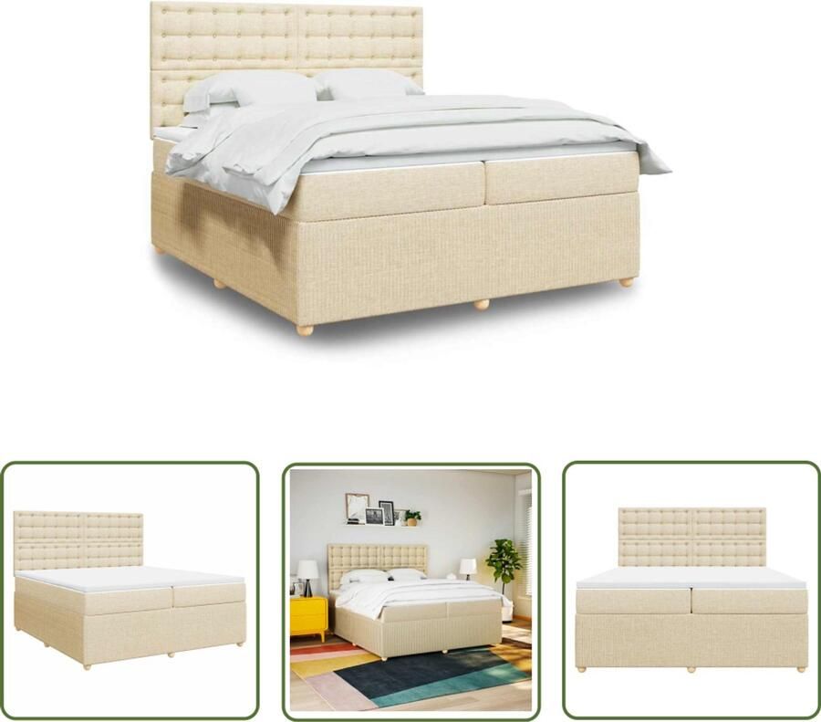 VidaXL Draaibare Sleutel Dynamische Sleutel Boxspring met matras stof crèmekleurig 200x200 cm Gereedschapset Mechanica Draper Tools