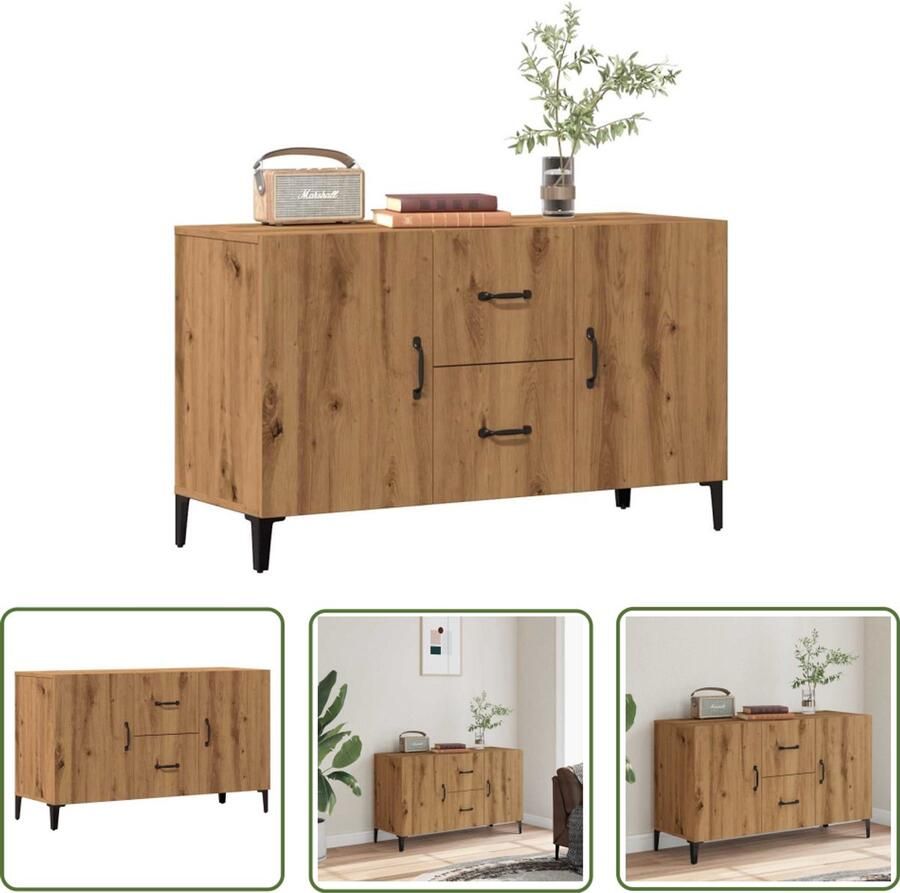 The Living Store Dressoir 100x36x60 cm bewerkt hout artisanaal eikenkleurig Dressoir Houten Dressoir Vintage Dressoir Salontafel Opslagmeubels
