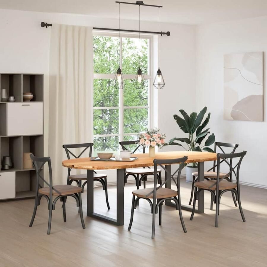 The Living Store Eettafel 240x100x74 cm ovaal massief eikenhout lichtbruin Eetkamertafel Houten Tafel Oak Wood Tafel Salontafel Grote Eetkamertafel