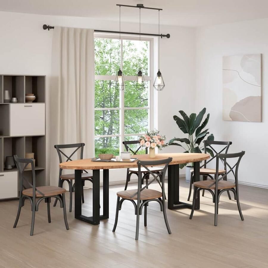 VidaXL Eettafel 240x100x74 cm Massief Eikenhout Eetkamertafel Eikenhouten Tafel Oval Tafel Grote Tafel Stevige Tafel