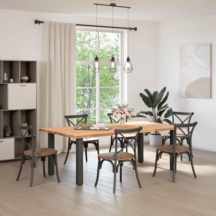 The Living Store Eettafel met natuurlijke rand 220x120x74 cm massief eikenhout Eetkamertafel Eikenhouten Tafel Grote Tafel Ronde Tafel Salontafel