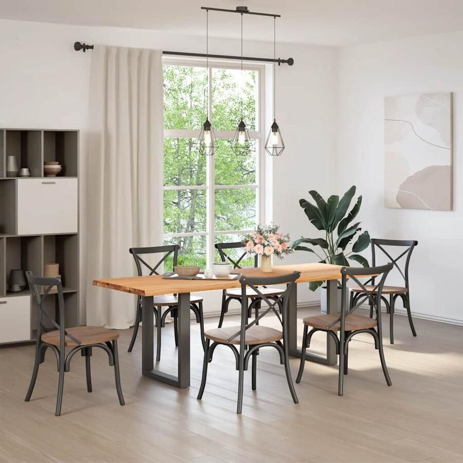 The Living Store Eettafel met natuurlijke rand 220x80x74 cm massief eikenhout Eetkamertafel Houten Tafel Oak Wood Tafel Salontafel Grote Eetkamertafel