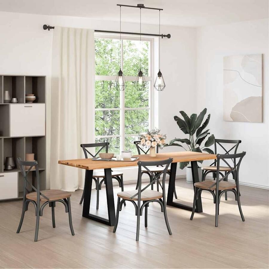 The Living Store Eettafel met natuurlijke rand 220x80x74 cm massief eikenhout Eetkamertafel Houten Tafel Oak Wood Tafel Salontafel Grote Tafel