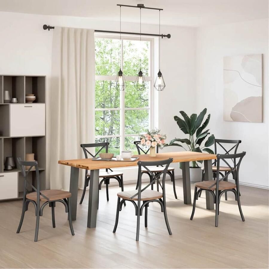 The Living Store Eettafel met natuurlijke rand 220x80x74 cm massief eikenhout Eetkamertafel Houten Tafel Massief Eikenhout Grote Eetkamertafel Landelijke Tafel