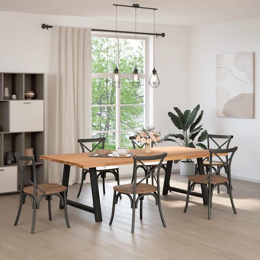 VidaXL Eettafel met natuurlijke rand 240x120x74 cm massief eikenhout Eettafel Eettafels Eetkamertafel Keukentafel