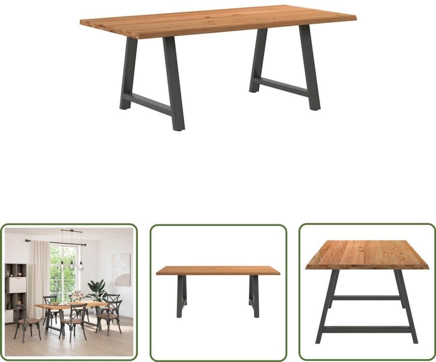 The Living Store Eettafel met natuurlijke rand massief eikenhout rechthoekig Eetkamertafel Eikenhouten Tafel Grote Eettafel Stalen Tafelpoten Landelijke Tafel