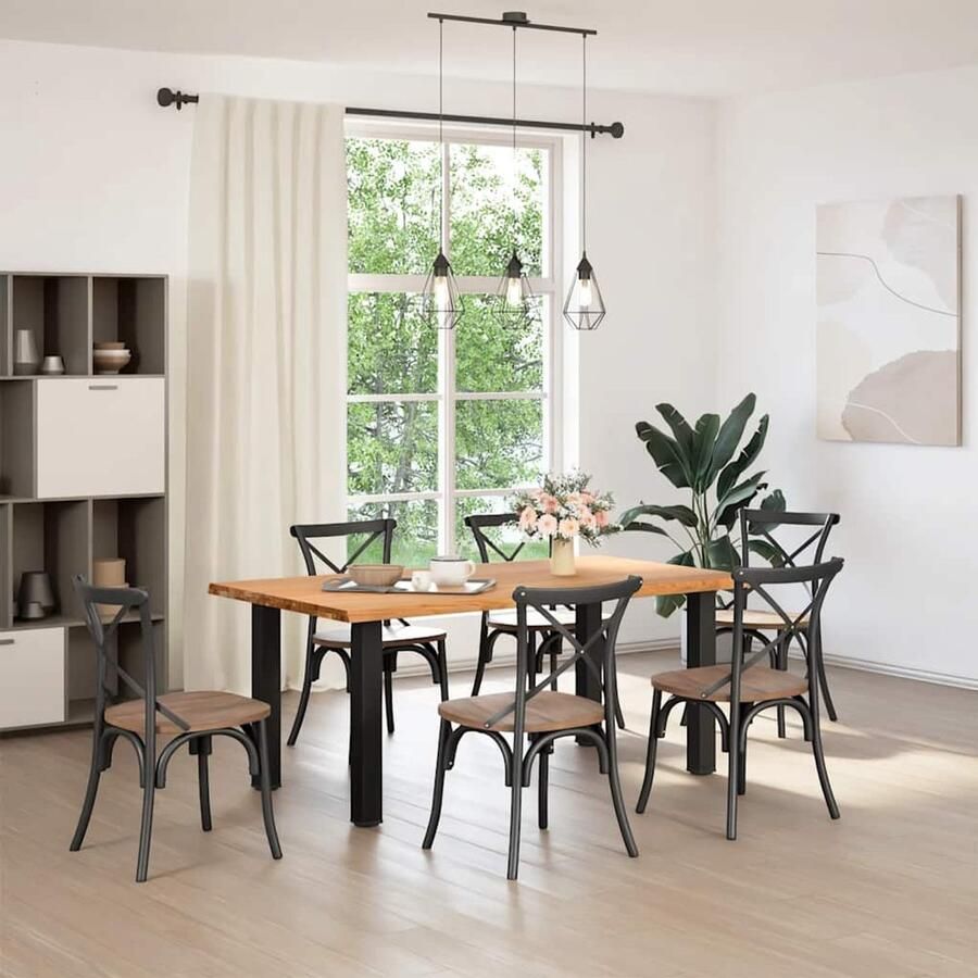 VidaXL Eettafel rechthoekig 180x100x74 cm massief eikenhout lichtbruin Eettafel Eettafels Eetkamertafel Keukentafel