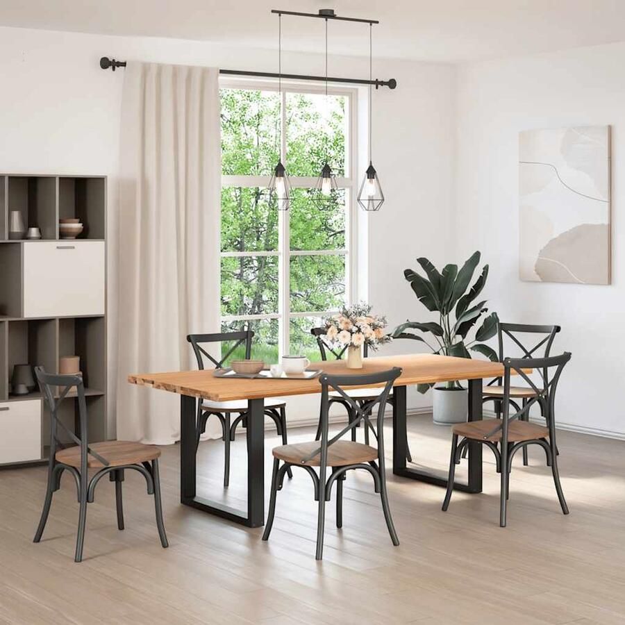 The Living Store Eettafel rechthoekig 220x100x74 cm massief eikenhout lichtbruin Eetkamertafel Eikenhouten Tafel Grote Eettafel Solide Tafel Design Tafel