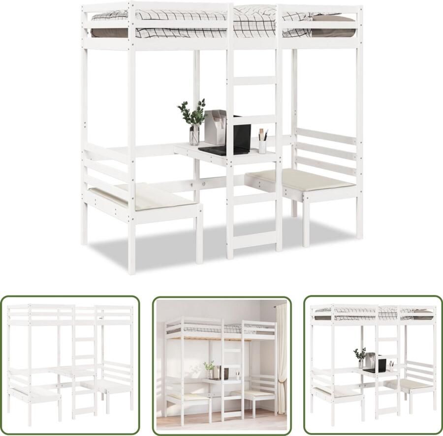 VidaXL Draaibare Sleutel Dynamische Sleutel Hoogslaper met bureau en stoelen grenenhout wit 90x200cm Gereedschapset Mechanica Torque Wrench