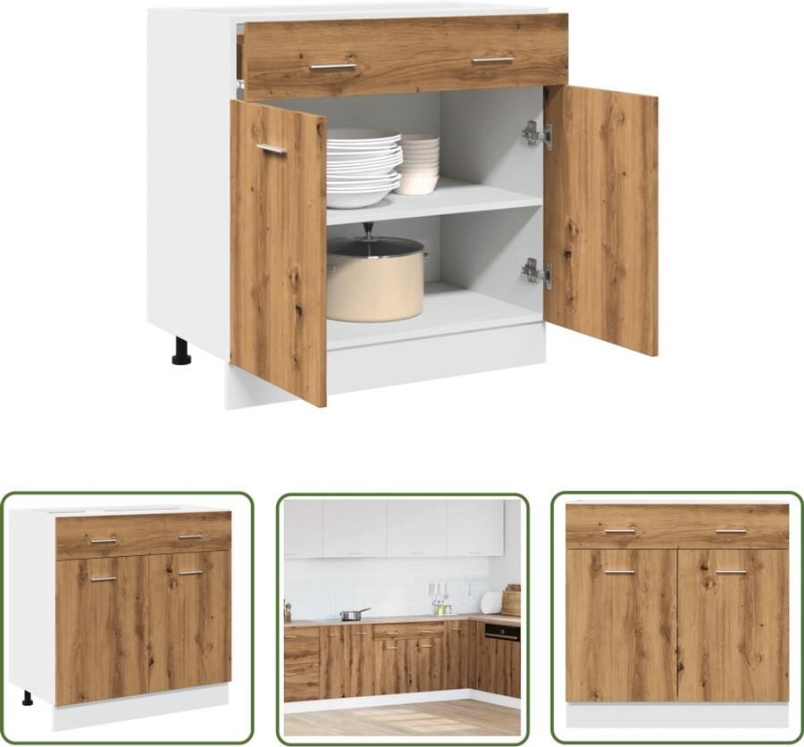 VidaXL Draaibare Sleutel Dynamische Sleutel Onderkast met lade Lyon 80x46x81 5 cm bewerkt hout artisanaal eiken Gereedschapset Mechanica Tools Handgereedschap