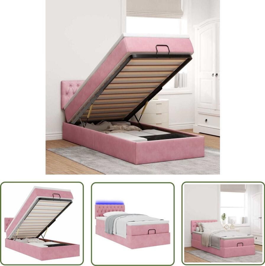 VidaXL Draaibare Sleutel Dynamische Sleutel Ottoman bed met matras en LED's 100x200 cm fluweel roze Gereedschapset Mechanica Tools Sleutels