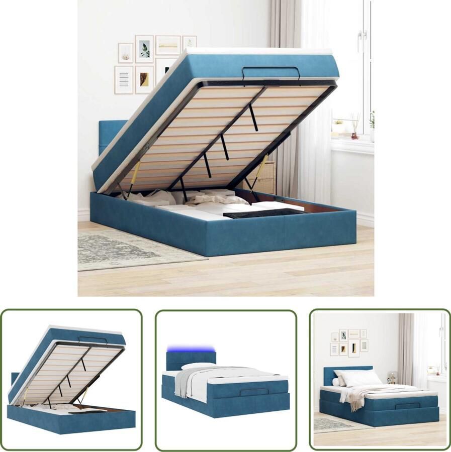 VidaXL Draaibare Sleutel Dynamische Sleutel Ottoman bed met matras en LED's 120x200cm fluweel donkerblauw Gereedschapset Mechanica Tools Sleutelsysteem