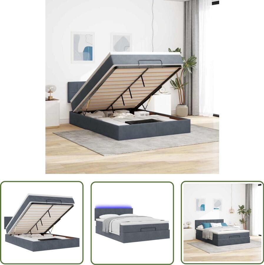 VidaXL Draaibare Sleutel Dynamische Sleutel Ottoman bed met matras en LED's 140x190cm fluweel donkergrijs Gereedschap Mechanica Set Schroeven Spanmoment