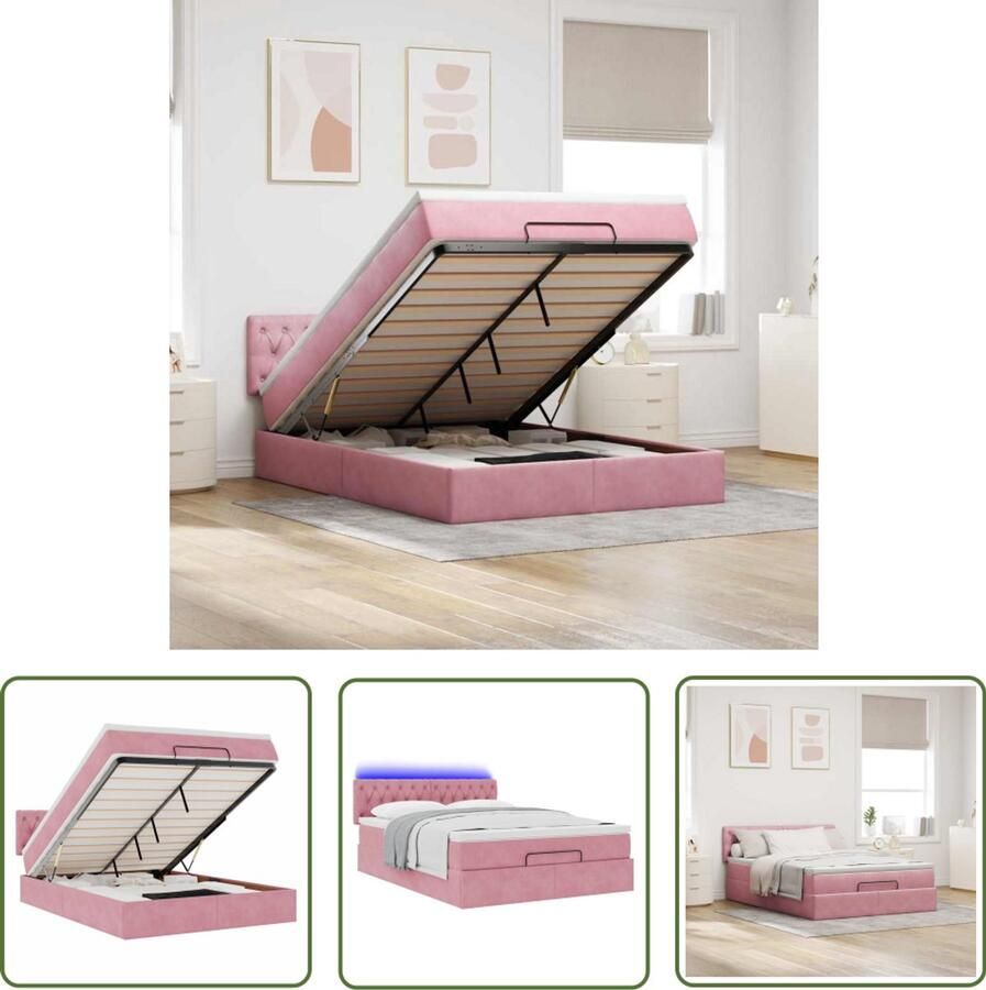 VidaXL Draaibare Sleutel Dynamische Sleutel Ottoman bed met matras en LED's 140x200cm fluweel roze Gereedschapset Mechanica Torque Wrench