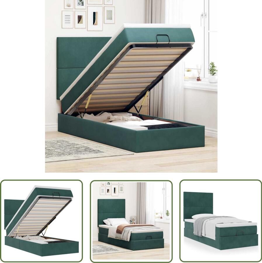 VidaXL Bed Frame Ottoman Bed Ottoman bed met matrassen 100x200cm fluweel donkergroen Boxspring Bed Slaapcomfort Opbergruimte