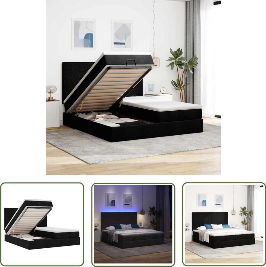 VidaXL Draaibare Sleutel Dynamische Sleutel Ottoman bed met matrassen en LED's 160x200cm stof zwart Gereedschapset Mechanica Sleutels