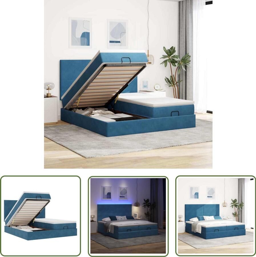 VidaXL Draaibare Sleutel Dynamische Sleutel Ottoman bed met matrassen en LED's 180x200cm fluweel Gereedschapset Mechanica Sleutelsysteem