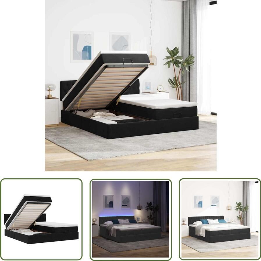 VidaXL Draaibare Sleutel Dynamische Sleutel Ottoman bed met matrassen en LED's 180x200cm fluweel zwart Gereedschapset Mechanica Sleutelsysteem