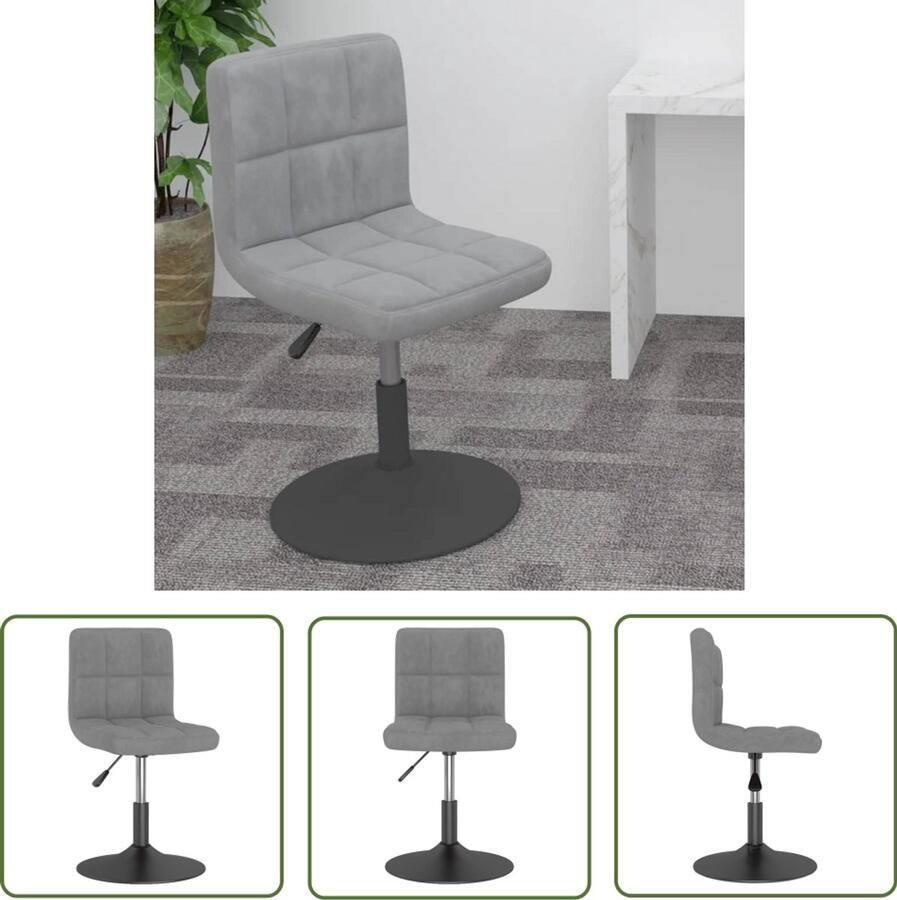 The Living Store Barkruk draaibaar fluweel lichtgrijs Barstoel Draaibare Stoel Fluweel Barkruk Lounge Stoel Kruk