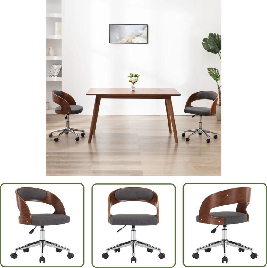 The Living Store Eetstoel Houten Frame Grijze Stof Ergonomisch Ontworpen Kunststof Wieltjes Eenvoudige Montage 48x53x(66.5-74.5)cm Eetkamerstoel Draaibare Stoel Comfortabele Stoel Grijze Stoel Houten Stoel - Foto 2