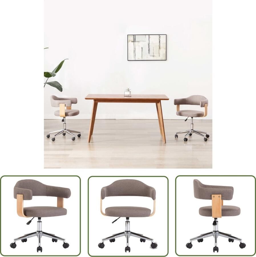 The Living Store Eetkamerstoel draaibaar gebogen hout en stof taupe Eetkamerstoel Draaibare Stoel Taupe Kleur Velours Stoffen Modern Meubilair - Foto 2