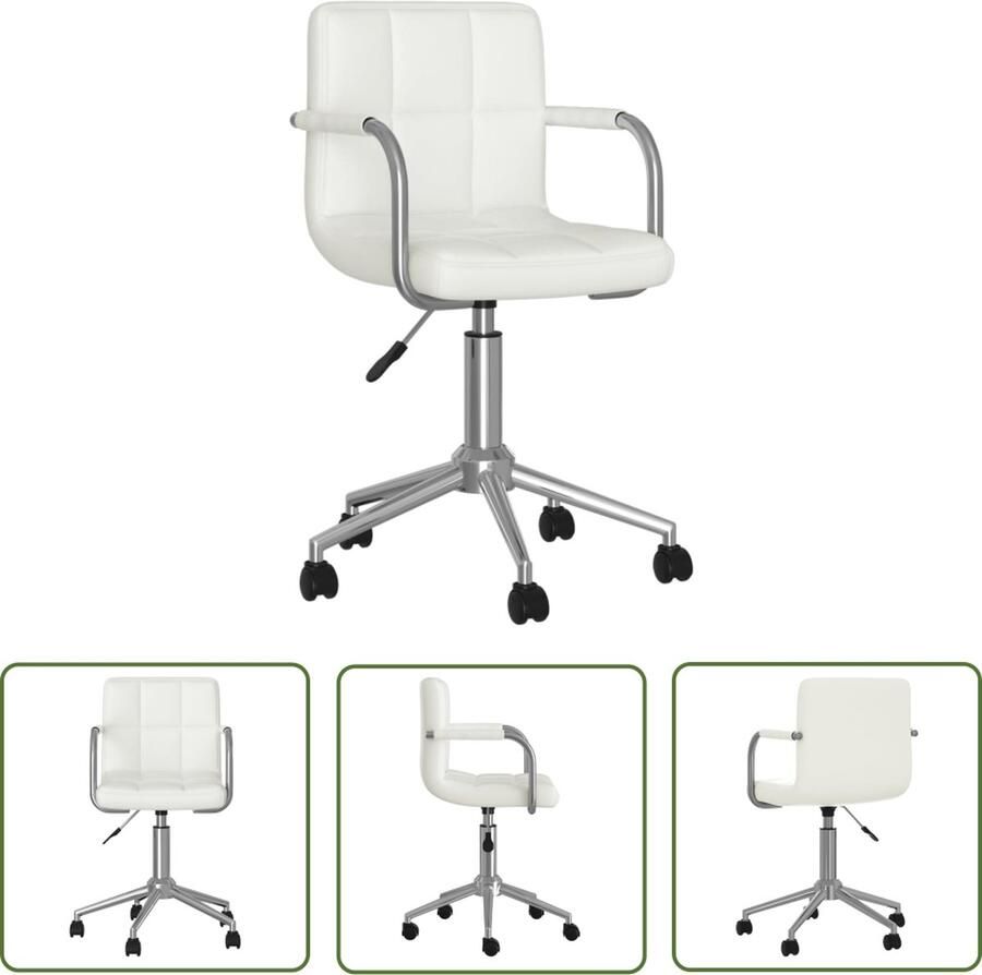 The Living Store Eetkamerstoel Draaibaar Wit 48 x 47 x (74.5-86) cm Kunstleer Eetkamerstoel Draaibare Stoel Witte Stoel Kunstleder Stoel Ergonomische Stoel - Foto 2