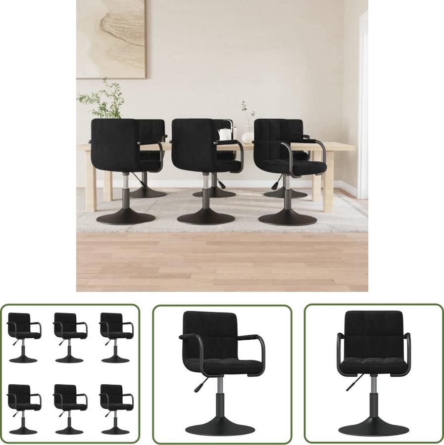 VidaXL Draaibare Stoel Eetkamerstoel Eetkamerstoelen 6 st draaibaar fluweel zwart Zwarte Eetkamerstoel Velvet Fauteuil Comfortabele Stoel - Foto 2