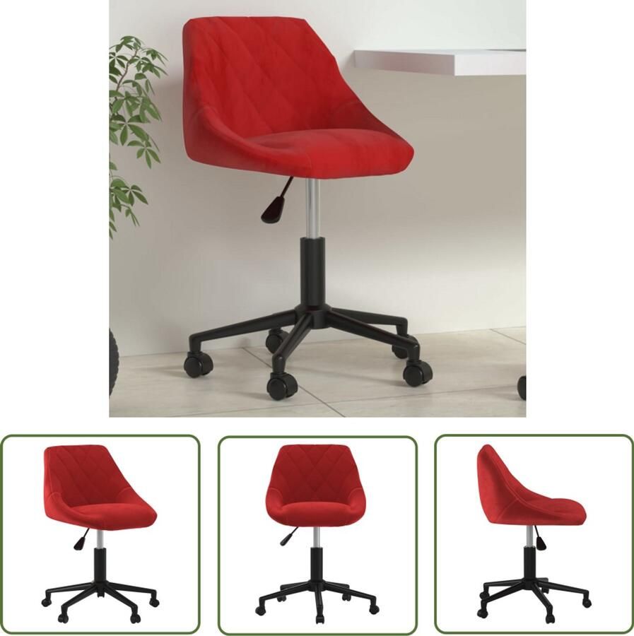 The Living Store Kantoorstoel draaibaar fluweel wijnrood Kantoorstoel Draaibare Stoel Fluweel Stoel Rode Bureaustool Ergonomische Stoel