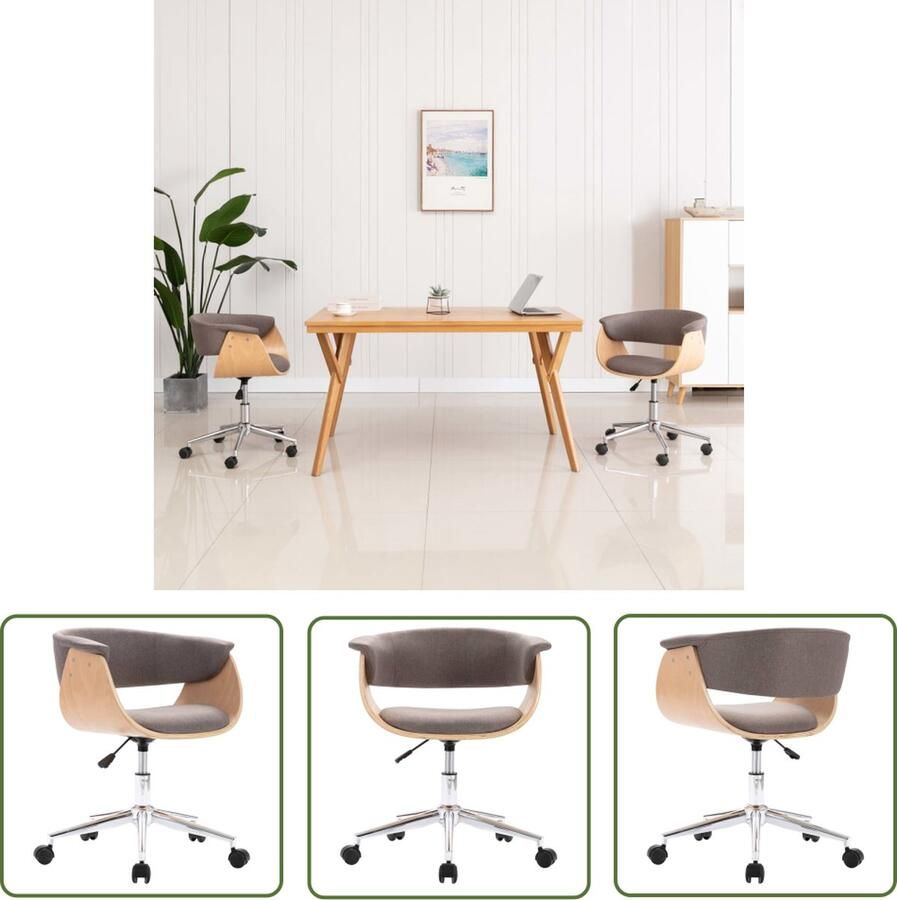 The Living Store Draaibare Kantoorstoel Taupe 59.5 x 58 x (66-74) cm Ergonomisch Design Kantoorstoel Draaibare Stoel Ergonomische Stoel Taupe Fauteuil Home Office Meubilair - Foto 2