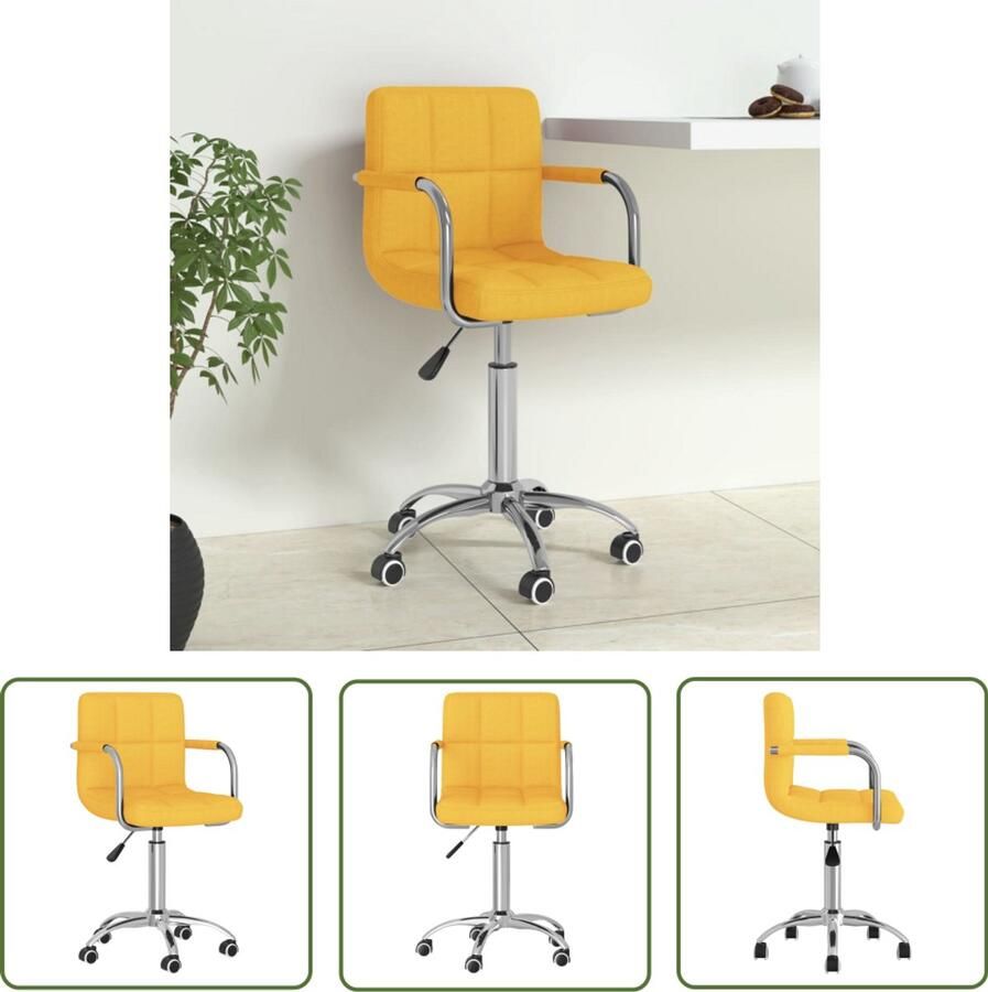 The Living Store Kantoorstoel draaibaar stof mosterdgeel Kantoorstoel Draaibare Stoel Mosterdgeel Comfortabele Stoel Ergonomische Stoel