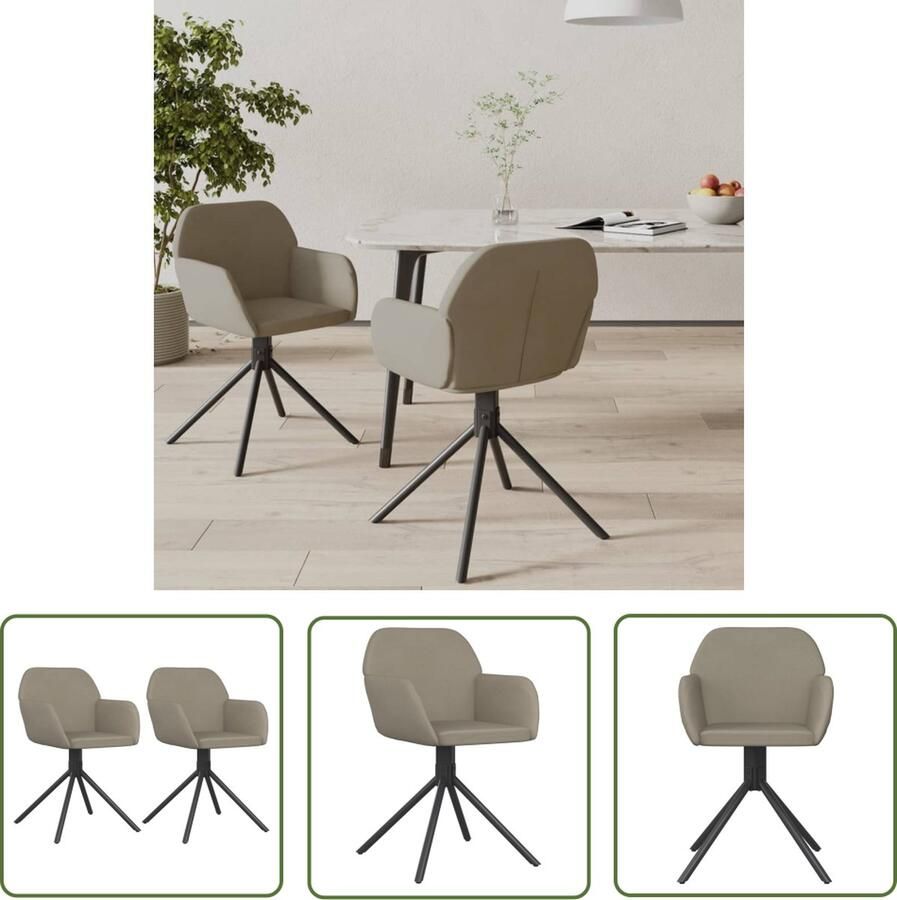 The Living Store Eetkamerstoelen Draaibaar Lichtgrijs 54x58.5x79.5 cm Eetkamerstoelen Draaibare Stoelen Velvet Stoelen Grijze Stoelen Moderne Stoelen - Foto 2