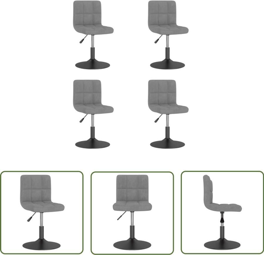VidaXL Draaibare Stoelen Eetkamerstoelen draaibaar 4 st fluweel lichtgrijs Fluweel Stoelen Grijze Stoelen Design Stoelen