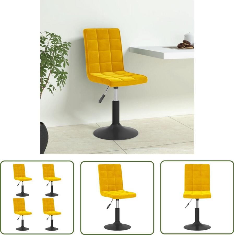 VidaXL Eetkamerstoelen draaibaar 4 st fluweel mosterdgeel Eetkamerstoelen Draaibare Stoelen Fluweel Stoelen Mosterdgeel Stoelen Eetkamerset