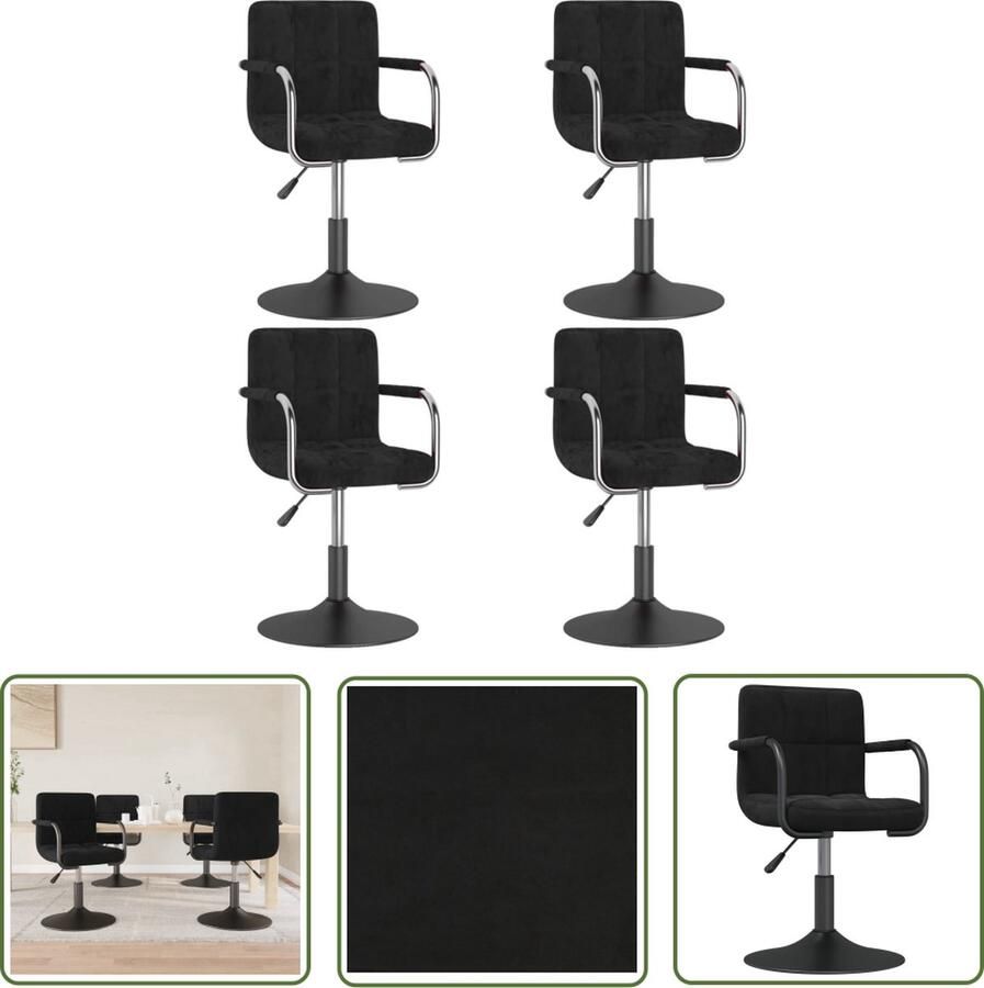 The Living Store Eetkamerstoelen draaibaar 4 st fluweel zwart Eetkamerstoelen Draaibare Stoelen Zwarte Stoelen Velvet Stoelen Keukenstoelen - Foto 2