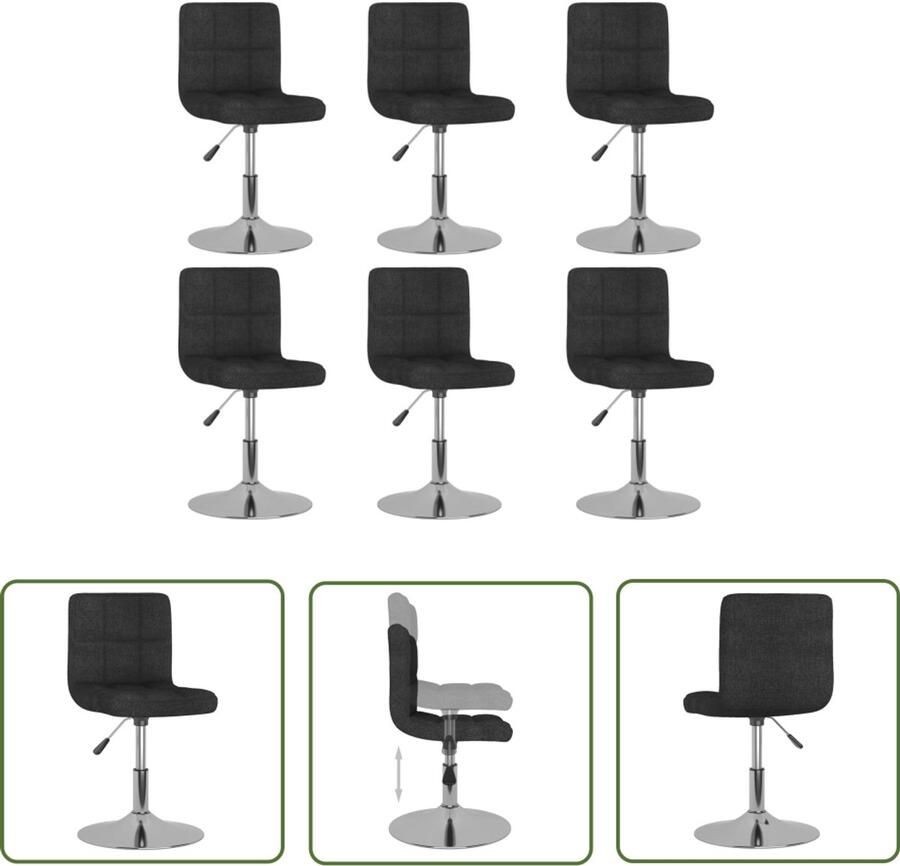 VidaXL Draaibare Stoelen Eettafel Stoelen Eetkamerstoelen 6 st draaibaar stof zwart Zwarte Eetkamerstoelen Set Comfortabele Eetkamerstoelen