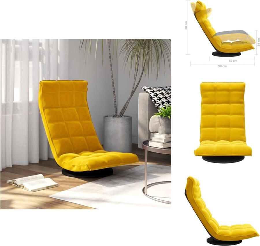 VidaXL Draaibare Vloerstoel 90 x 54 x 80 cm Geel Fluweel Inklapbaar 360 graden draaibaar Montage vereist Chaise longue