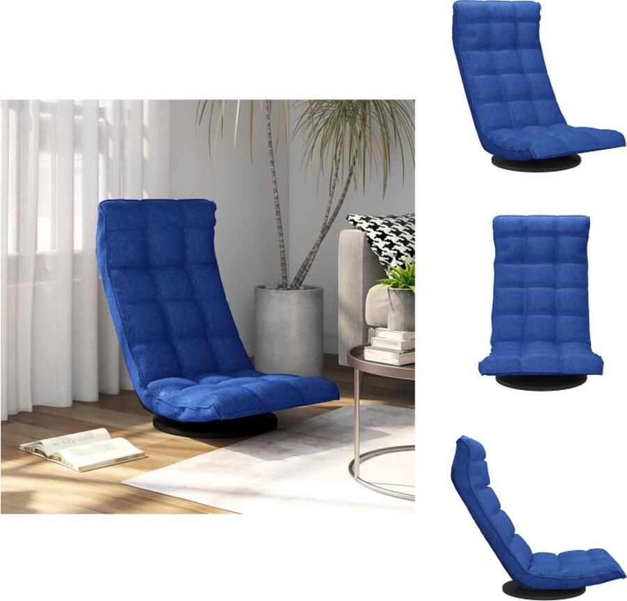 VidaXL Draaibare Vloerstoel Blauw 90x54x80 cm Stabiel en Duurzaam Verstelbaar 360 graden draaibaar Inklapbaar Schuimvulling Montage vereist Chaise longue