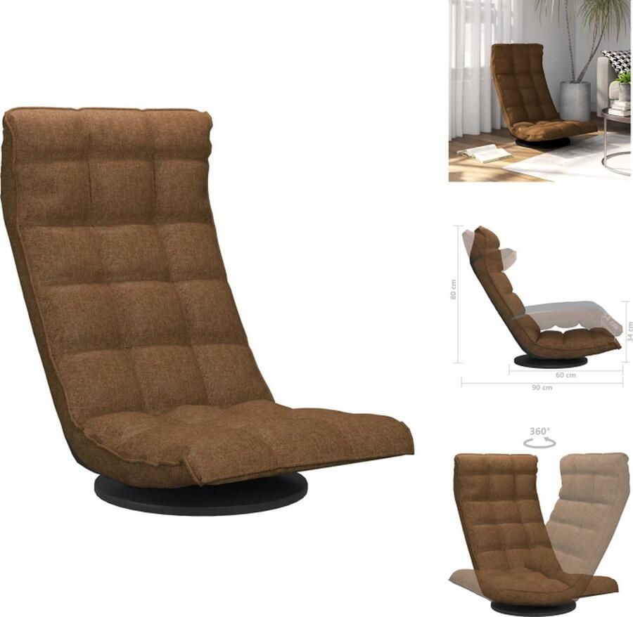 VidaXL Draaibare Vloerstoel Bruin Stof Metaal 90x54x80 cm Inklapbaar 360 graden draaibaar Montage vereist Chaise longue