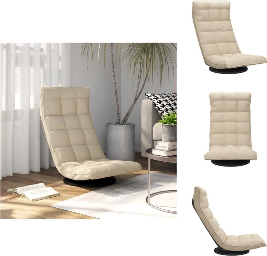 VidaXL Draaibare Vloerstoel Crème 90 x 54 x 80 cm Inklapbaar Verstelbaar Metalen Frame Chaise longue